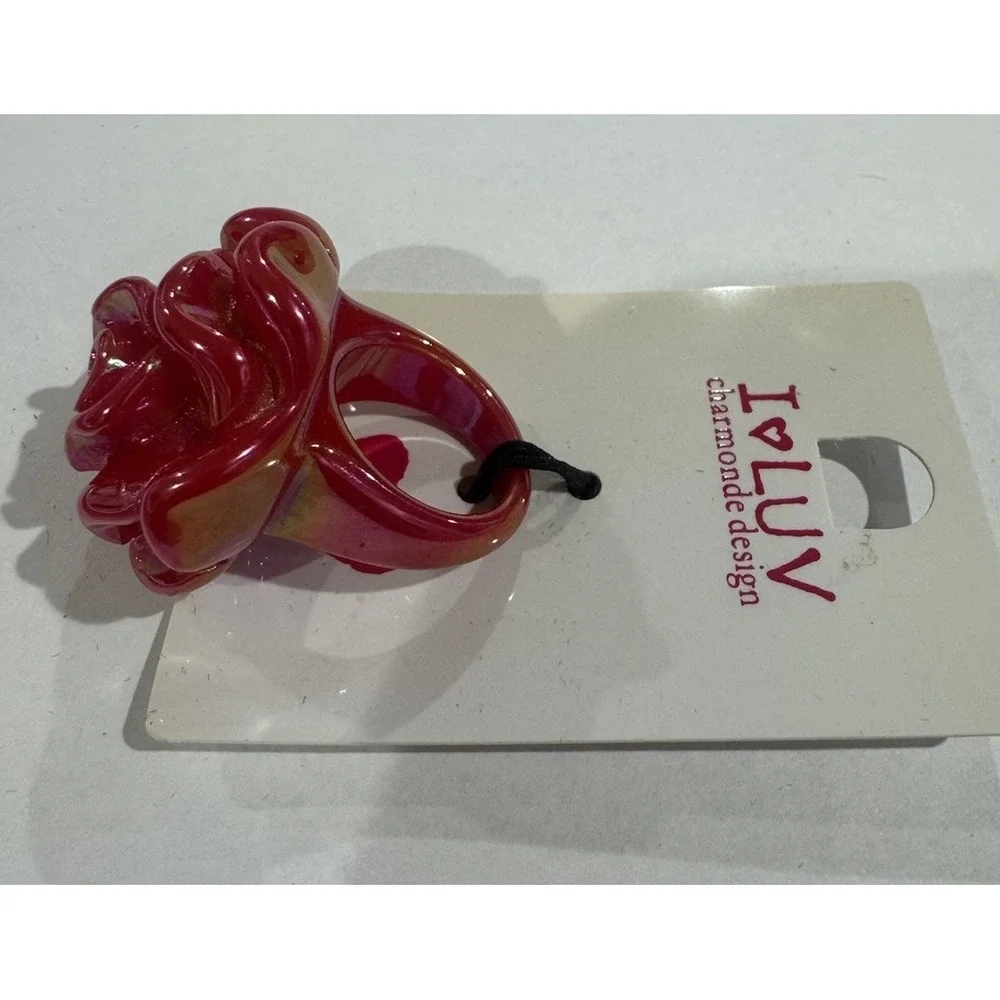 I LUV Charmonde Red Rose Flower Statement Ring Size 7 CH-6R04-002AM